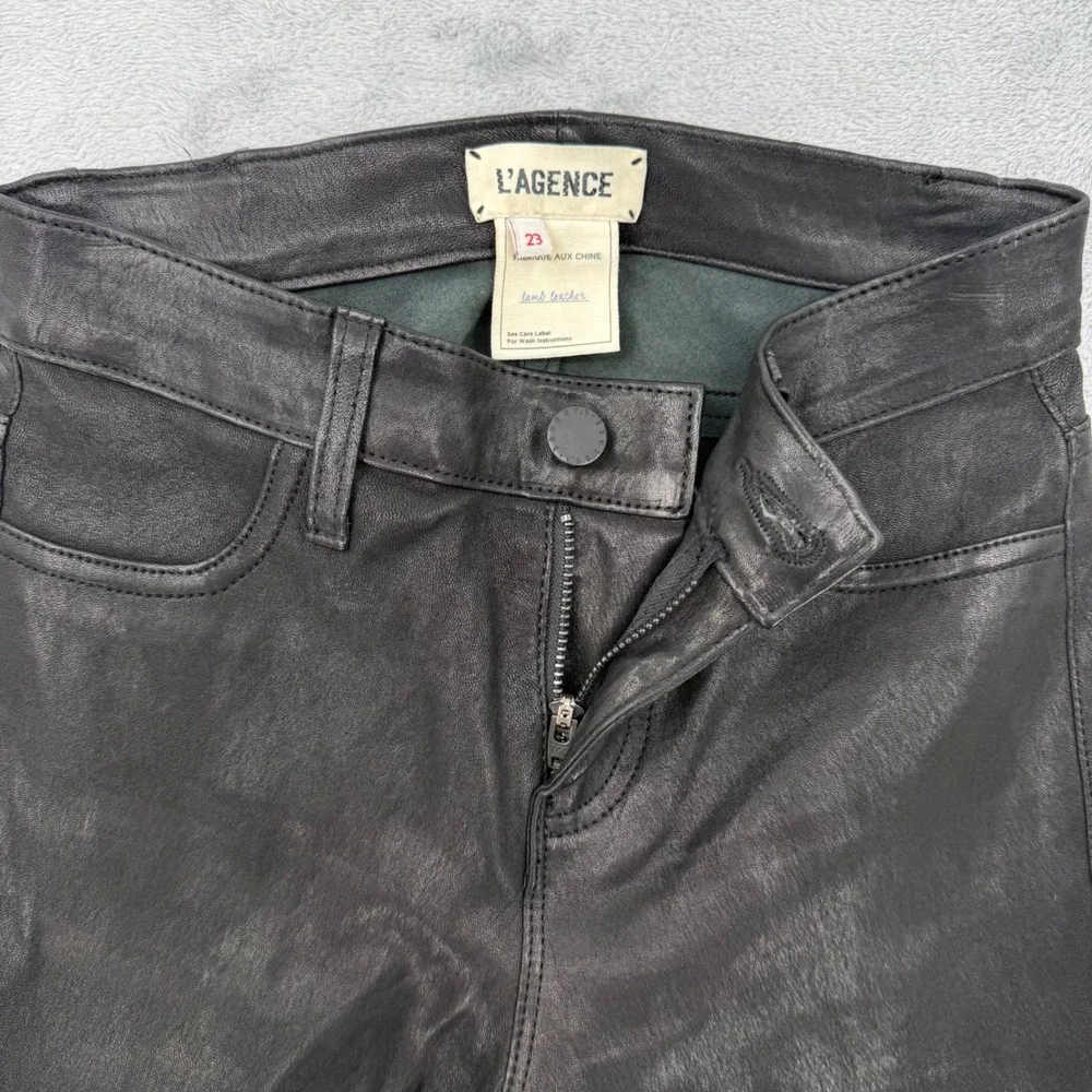 L'Agence Margot Black Coated Skinny Lamb Leather High Rise Pants Size 23 - Picture 11 of 16